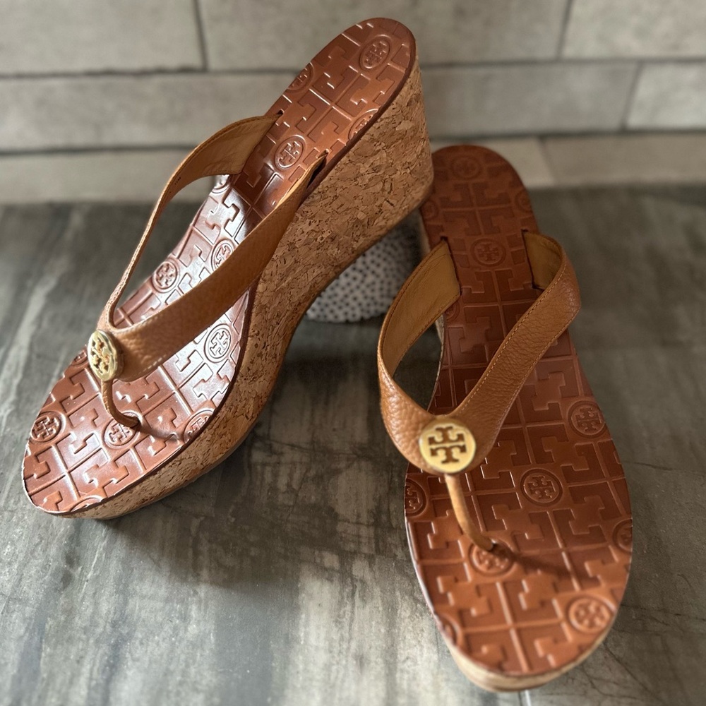 Tory Burch Tan Cork Wedge Sandals